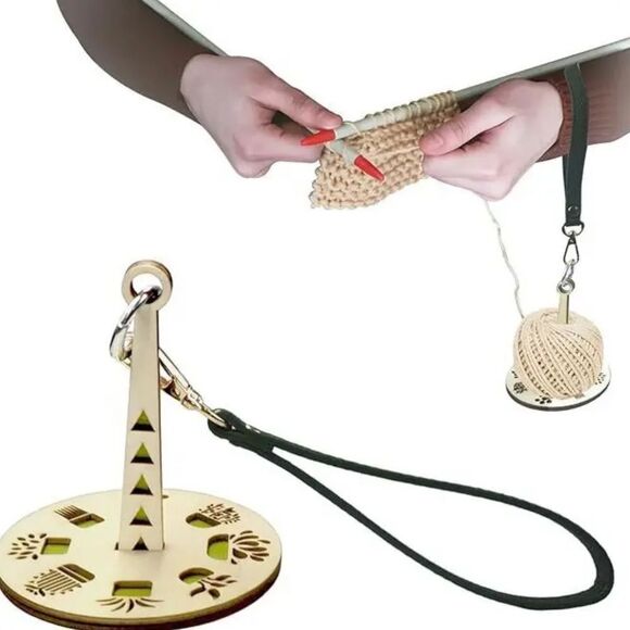 Wrist Yarn Holder: Cat Design Wood Crochet Knitting Carousel Dispenser Spinner - Picture 8 of 12